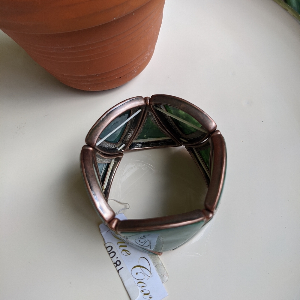 Sue Cox Green Stretch Bracelet Copper Bronze - Picture 9 of 15